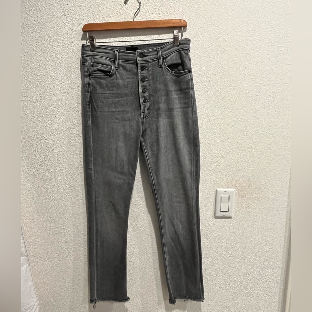 Women's High-Rise Gray Button-Fly Jeans